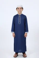 Little Ameer – Navy Blue Jubba & Pajama Set - Image 2